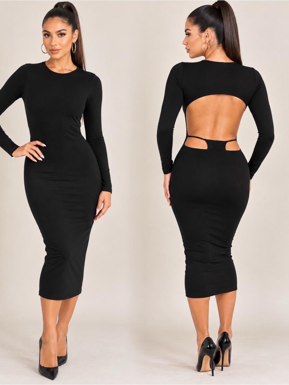 Black Cutout Backless Midi Dress
